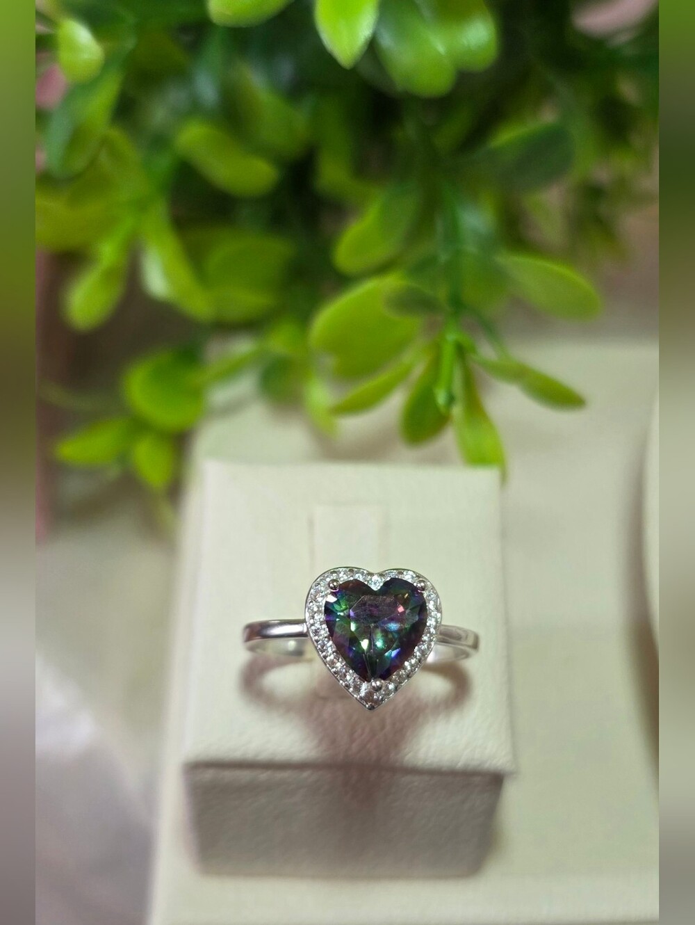 Heart Halo Mystic Topaz Ring in Silver